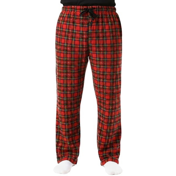 #followme Microfleece Mens Buffalo Plaid Pajama Pants with Pockets (Red and Black Plaid, Small)