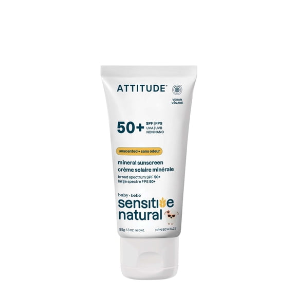 Protector Solar Mineral para Bebés ATTITUDE FPS 50 Sin Fragancia 85 g
