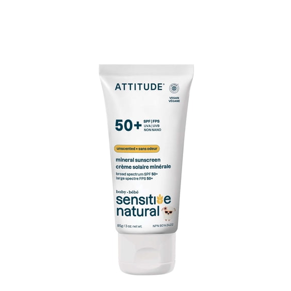 Protector Solar Mineral para Bebés ATTITUDE FPS 50 Sin Fragancia 85 g
