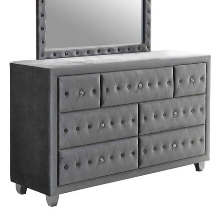 Deanna 6-drawer Dresser with Faceted Buttons Grey and Metallic