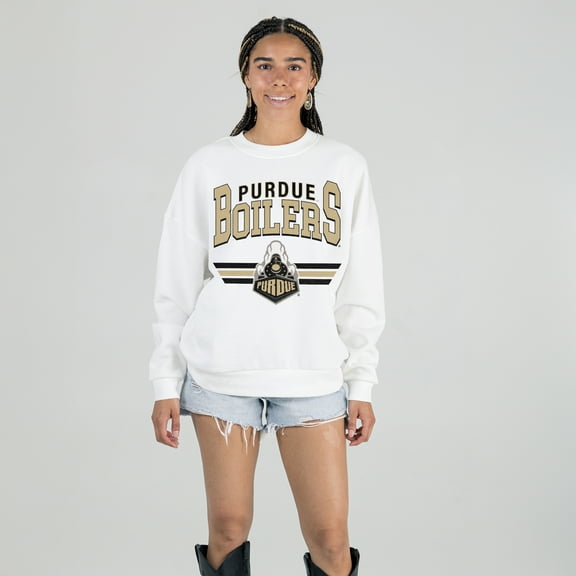 Women's Gameday Couture White Purdue Boilermakers Oversized Premium Fleece Sweatshirt