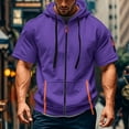 thumbnail image 3 of Men's Casual Short-sleeved Sweatshirt with Multiple Pockets and Zipper - Loose Breathable Solid-color Jacket for Outdoor Sports, Daily Wear, and Summer Activities,Purple,L, 3 of 5