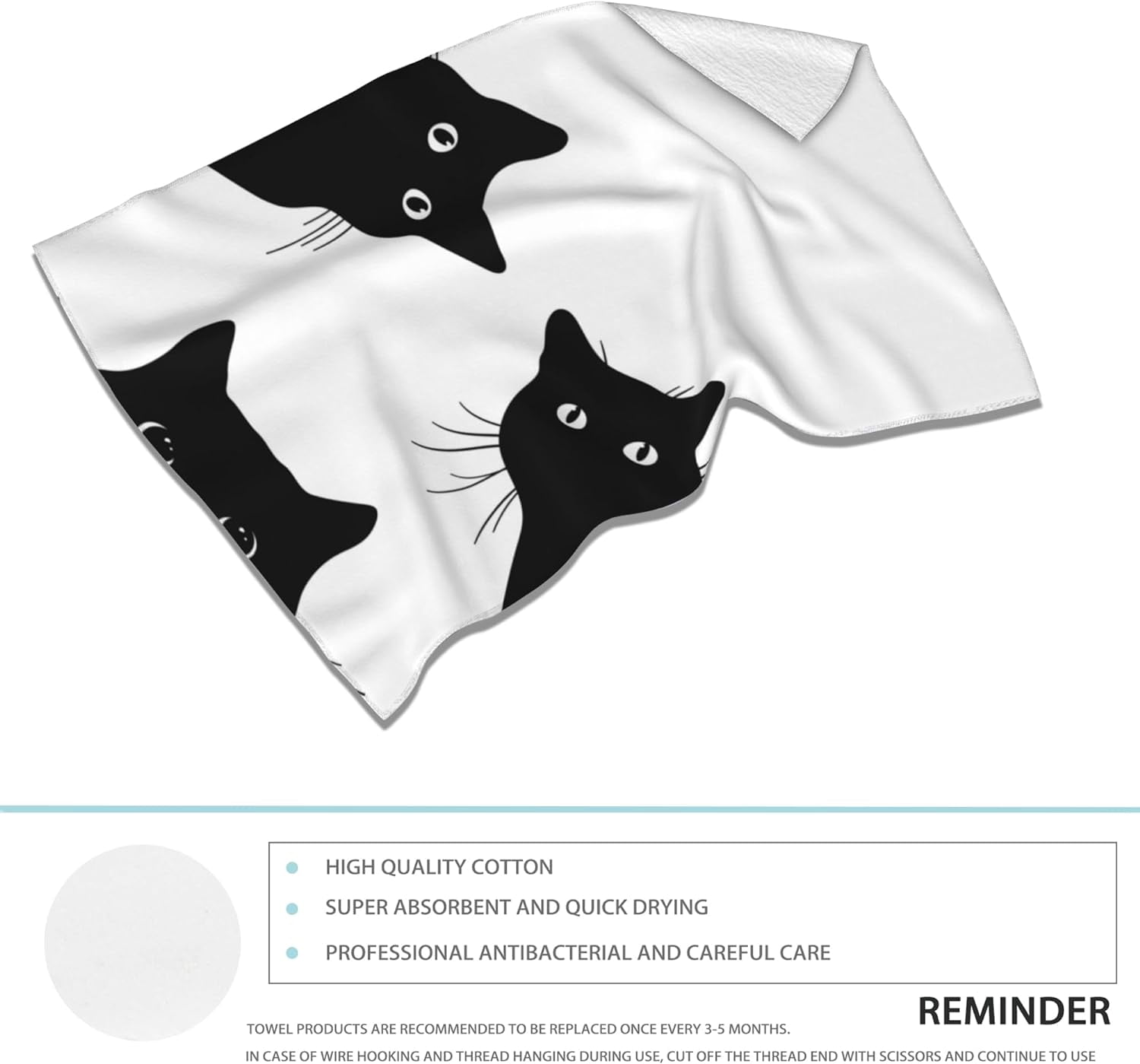 Black Cat Hand Towels Set of 2,Cats Fingertip Towel Polyester Cotton Soft Bath Hand Towels for Bathroom Kitchen Hotel Spa Hand Towels 14"X28"
