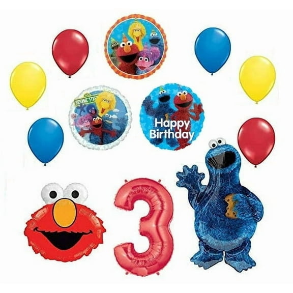 Cookie Monster Elmo and Friends 3rd BirthdayBalloon Bouquet Party Supplies Sesame Street
