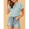 thumbnail image 6 of Allegra K Women's Floral Tie V Neck Flutter Sleeves Summer Blouse, 6 of 7