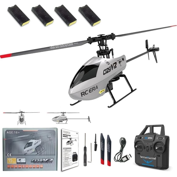 RC ERA C129 V2 RC Helicopter with 6-Axis Gyro, 2.4G 4CH Flybarless 3D Rolling Remote Control Helicopter with Altitude Hold, Optical Flow & One-Key Take-Off/Landing for Adults Beginners- RTF