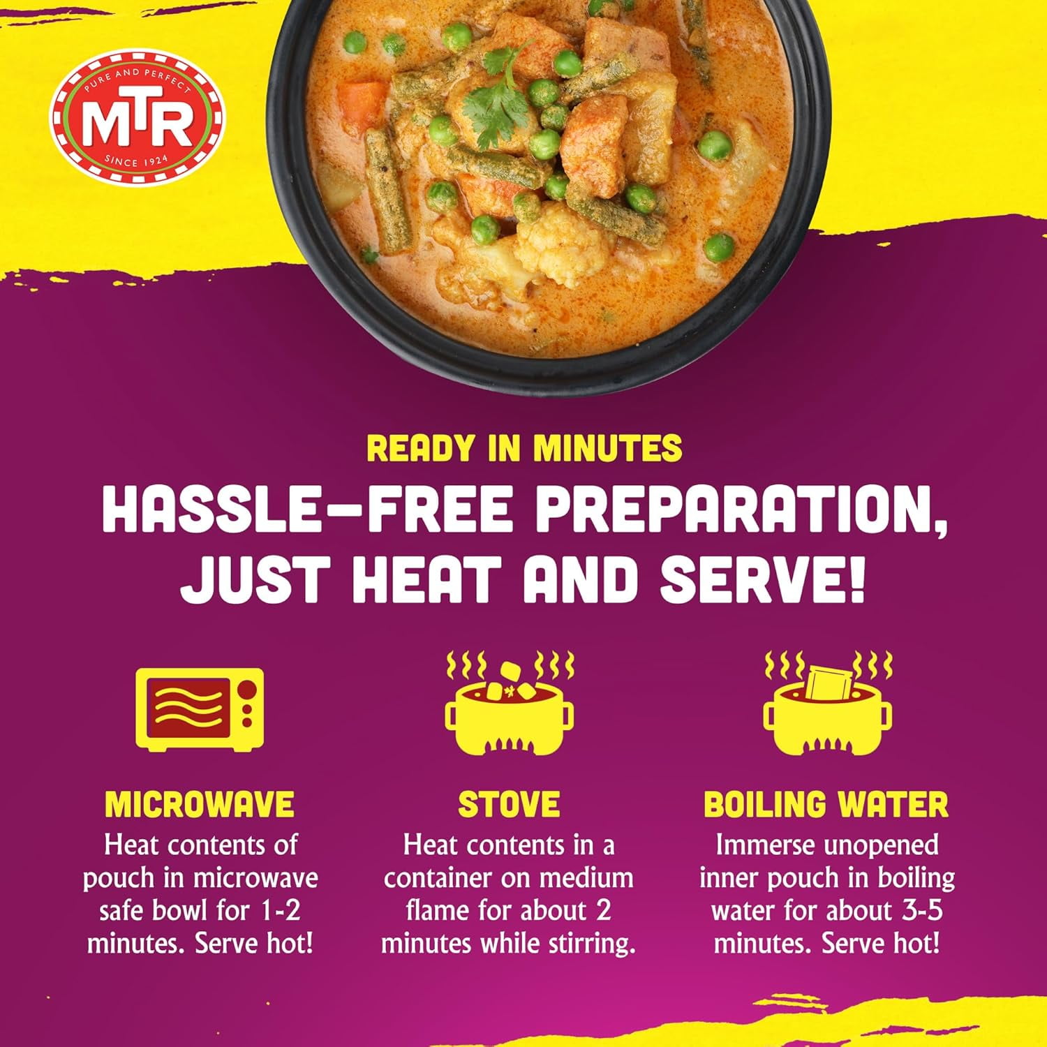 MTR Navratan Kurma - Vegetables in Mildly Spiced & Sweetened Gravy - Tasty Indian Meal with No Added Preservatives - Suitable for Vegetarians, Ready in Minutes! (300g, Pack of 6)