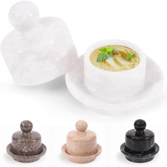 Radicaln Marble Mini Butter Dish with Lid 4 inch White French Butter Crock Soft Butter Spreader, Butter Keeper for Kitchen Décor and Storage