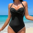 thumbnail image 2 of Womens One-Piece Swimsuits Solid Color Fashionable Push Up Strapless Design One Piece Swimsuit Women Swimwears Bathing Suits,Black,XL, 2 of 8