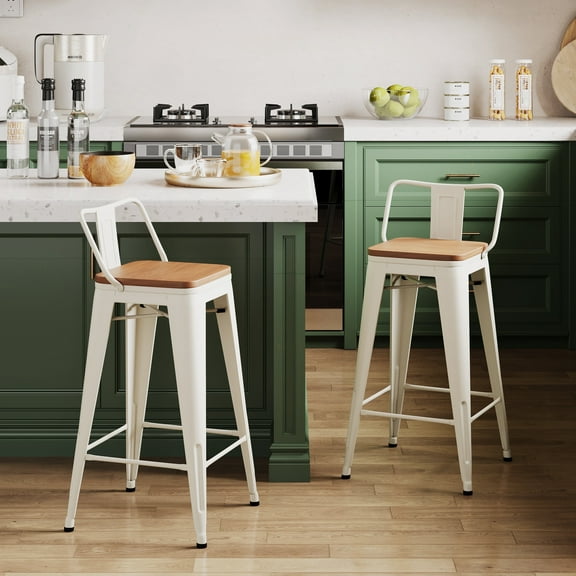 Andeworld 24" Bar Stools with Back Counter Height Stool with Wood Seat Metal Bar Stools, set of 2