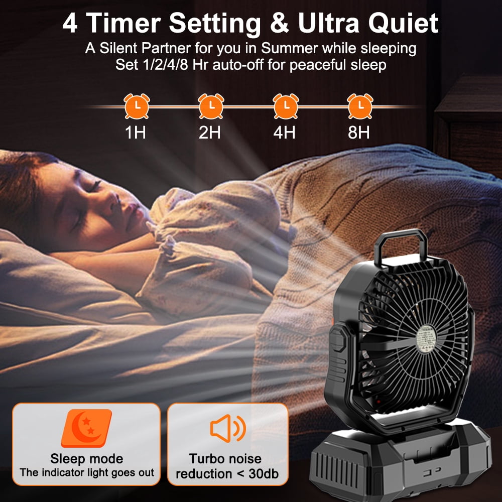Camping Fan, 24000mAh Portable Fans Rechargeable Portable Fan with Remote & LED Lantern,  4-level Strong Airflow, for Camping Outdoor Indoor Gym Desk Fishing BBQ Travel