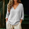 thumbnail image 2 of Nugftut Tops for Women Plaid V Neck Blouse Long Sleeve Loose Casual Shirts, 2 of 7