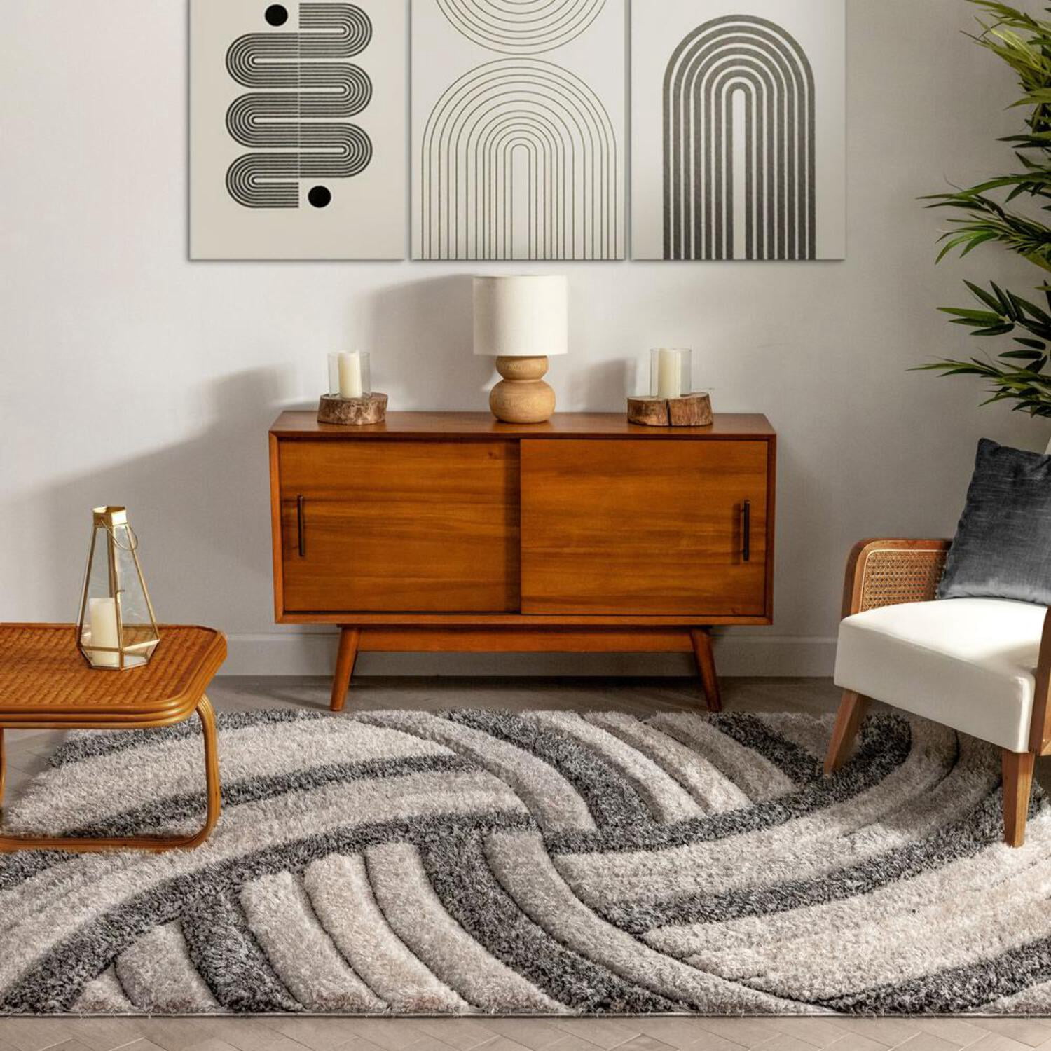 Well Woven San Francisco Ucci Grey Modern Geometric Stripes 3'11" x 5'3" Area Rug