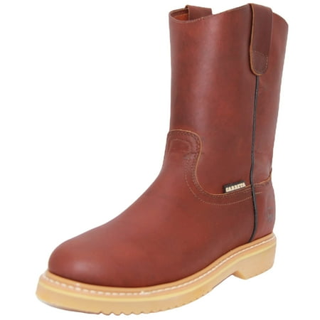 

Men s 9 Pull-On Leather Soft Toe Work Boot Brown