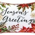 thumbnail image 5 of Seasons Greetings Poinsettia Printed and Embroidered Christmas Throw Pillow, 14" x 22", 5 of 7