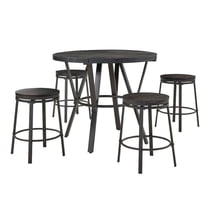 FurniFact Brown Round Counter Height Set with Bar Table and Stools Set for 4 Guests