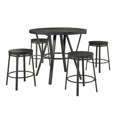 FurniFact Brown Round Counter Height Set with Bar Table and Stools Set for 4 Guests
