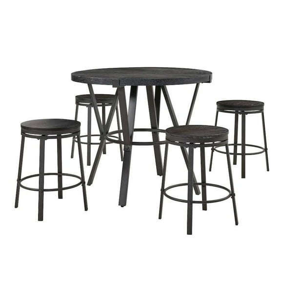 FurniFact Brown Round Counter Height Set with Bar Table and Stools Set for 4 Guests