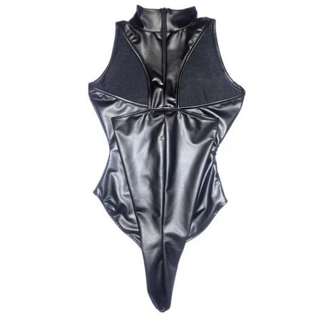 HHH Sexy Lingerie Sexy Passion Sukumizu Patent Leather Binding Black PU Leather Tight Jumpsuit Seductive Set 248