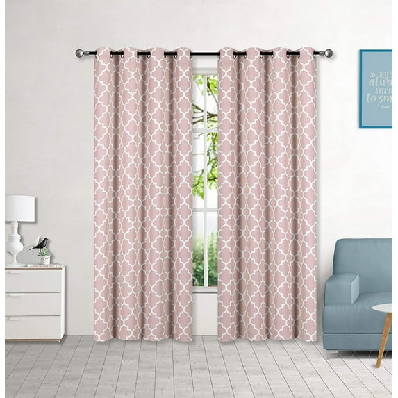 Set of 2 Grommet 54" W x 84" L 108" Total Width Decorative Window Curtain Panels, Blush/Pink/White Moroccan Lattice Room Darkening Soft / Heavy Panels for Living Room/Bedroom, Hilary 84" Blush