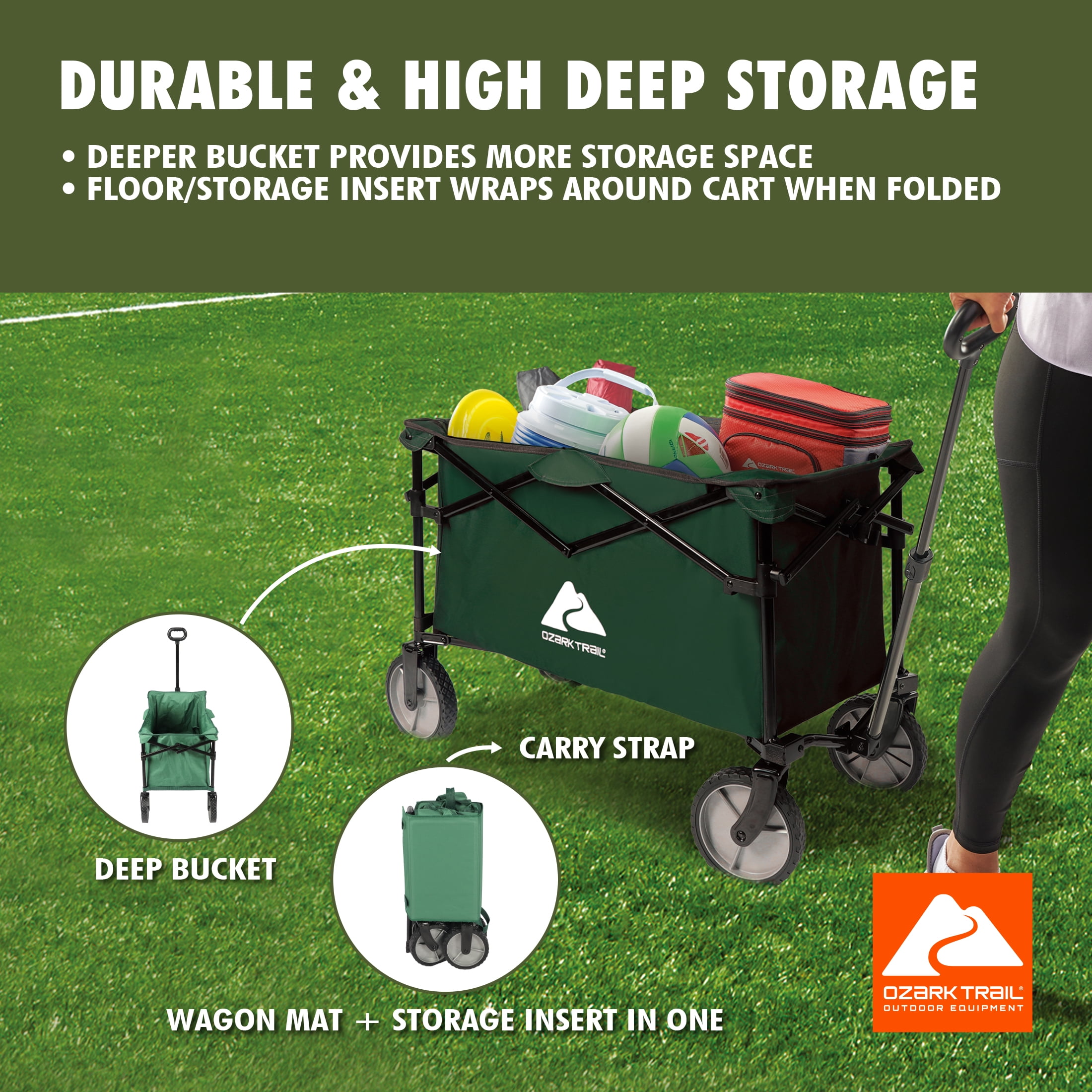 Ozark Trail Multi-Purpose Big Bucket Cart, Green Wagon