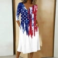 thumbnail image 2 of Women's Independence Day 250 Years Anniversary Patriotic Dress 3/4 Sleeve Button Neck Printed Midi Dress Loose Fit Soft Fabric Casual Comfortable Everyday Wear USA Flag Summer Dress White M, 2 of 4