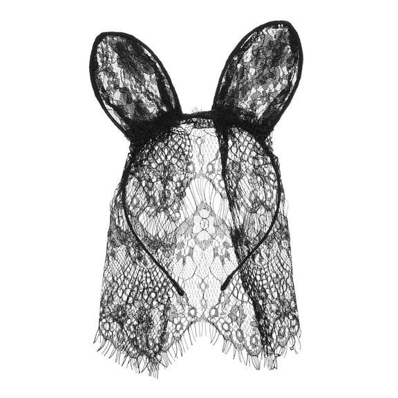 FOMIYES Lace Bunny Ear Headband Black for Females Elegant Floral Style