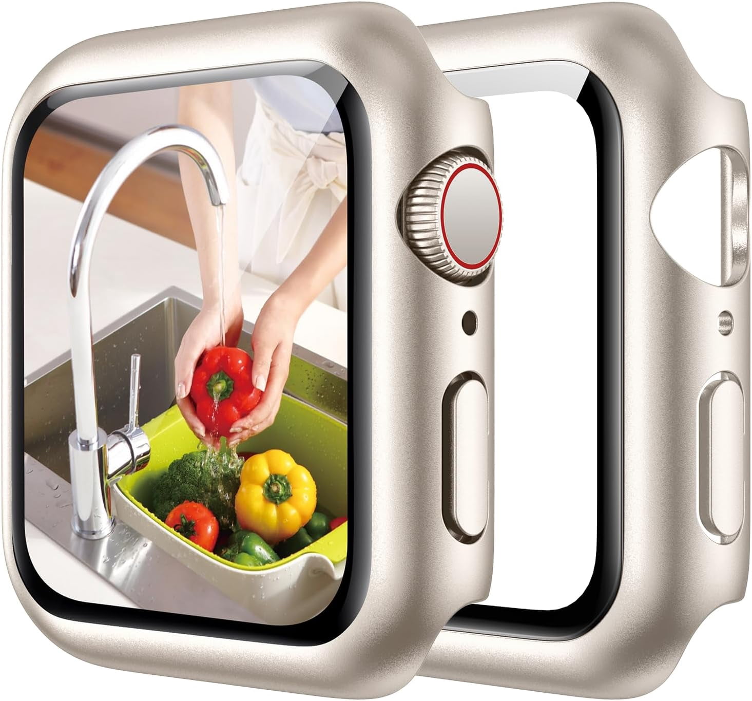 XiHAMA Waterproof Screen Protector Case Compatible with Apple Watch Series 6/5/4/SE 44mm, Hard Bumper with Tempered Glass for Watch Cover