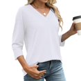 thumbnail image 6 of Diufon Women's Summer Tops Casual Plus Size 3/4 Sleeve V Neck Tunic Shirts Spring Trendy Loose Basic Crop Top, 6 of 7