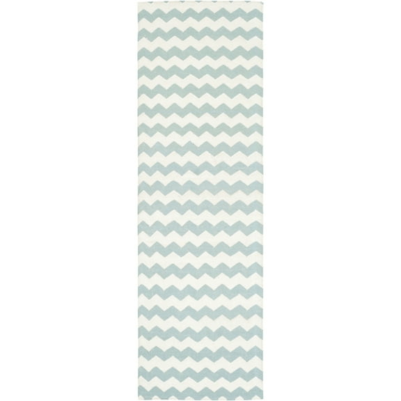 SAFAVIEH Dhurries Karissa Geometric Runner Rug, Ivory/Blue, 2'6" x 8'