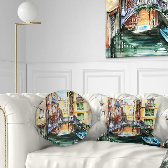 Designart Venice Canal Meeting Bridge - Cityscape Throw Pillow - 12x20