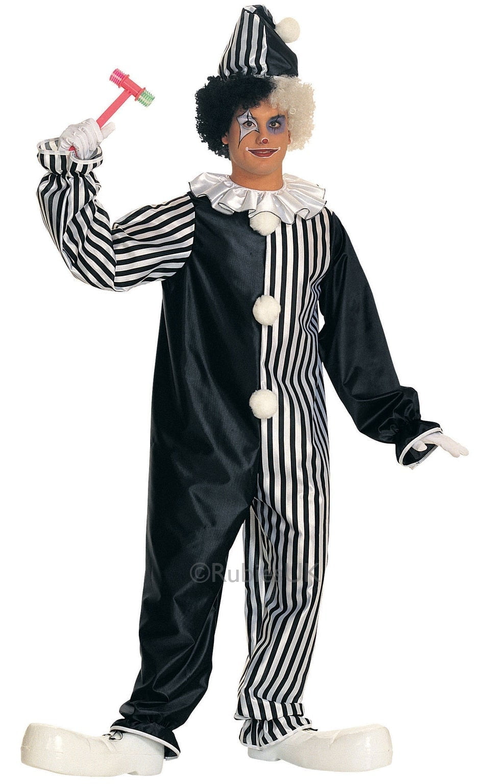 Adult Harlequin Black & White Clown Costume Unisex Jumpsuit Circus Size Standard 