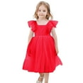 thumbnail image 4 of FAOWME Girls Dress Ruffle Short Sleeve Square Neck Backless Tutu Dresses Kids Wedding Elegant Princess Dress Clothing For Girls Red 3-4 Years, 4 of 4