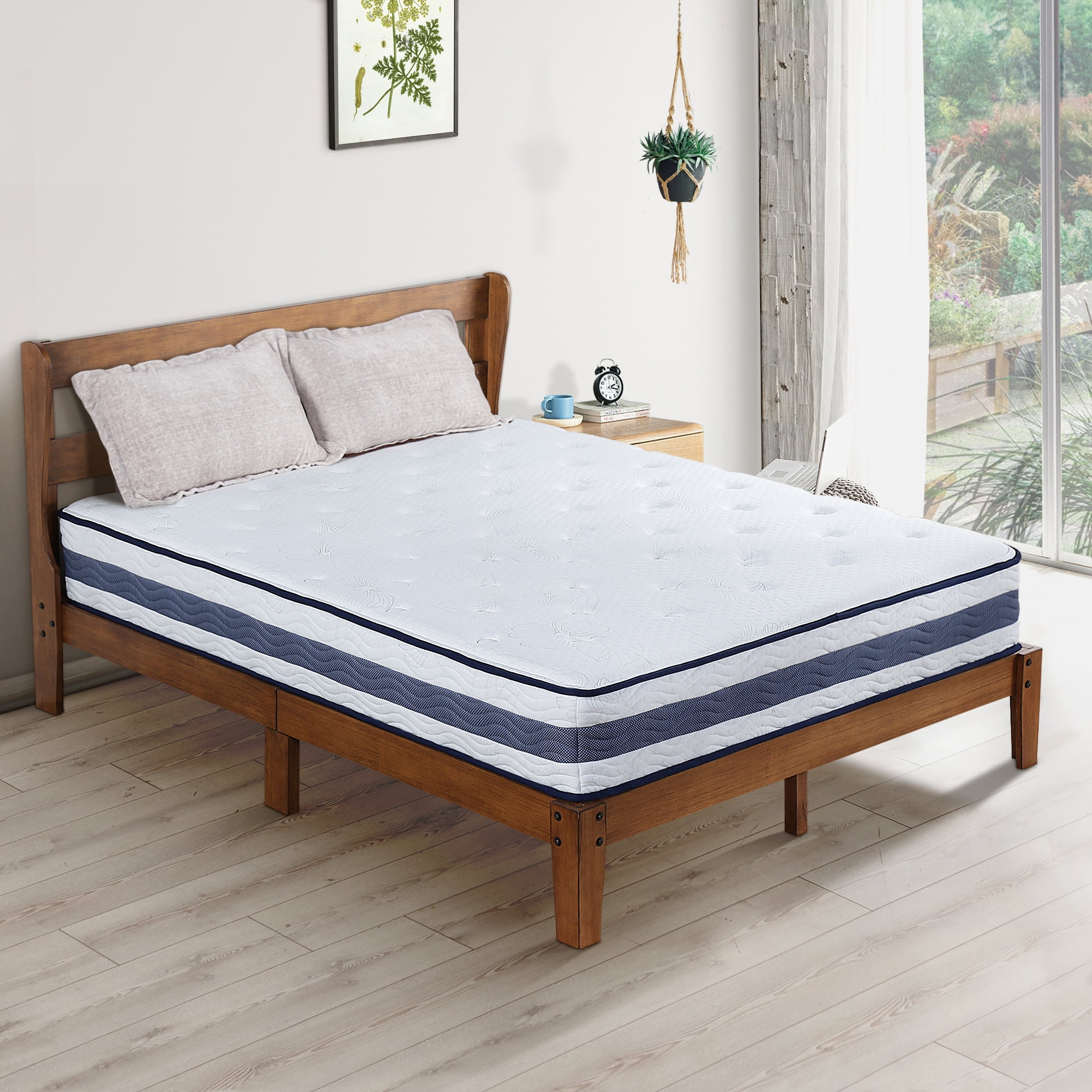 GranRest 11 Inch Blue Piped Tight Top Spring Mattress, Queen Walmart