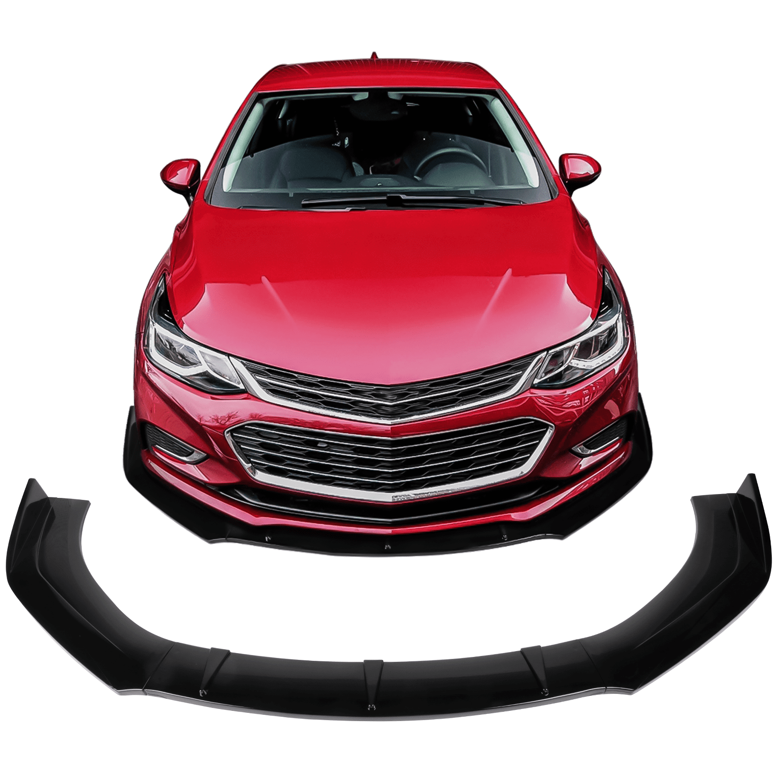 Ikon Motorsports 3PCS Front Bumper Lip Body Kit Spoiler Splitter Protector Added on Bodykit Replacement Compatible With 2016-2018 Chevrolet Cruze PP - Polypropylene Gloss Black