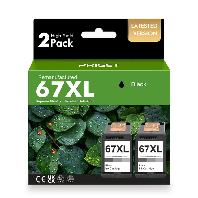 Cartucho de tinta PRIGET 67XL negro, paquete de 2, alto rendimiento