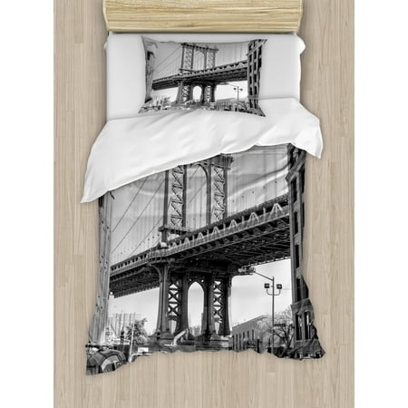 Landscape Duvet Cover Set Brooklyn New York Usa Landmark Bridge
