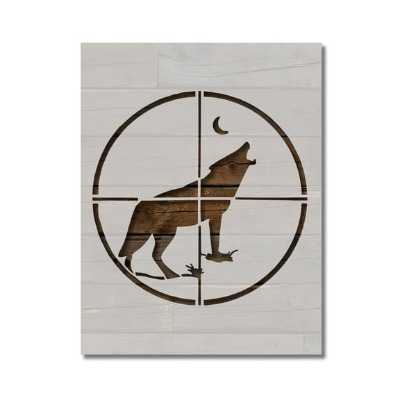Coyote Wolf Hunting Bullseye Scope Crosshairs Stencil Template Reusable 8.5 x 11 for Painting on Walls, Wood, Etc. By Stencilville