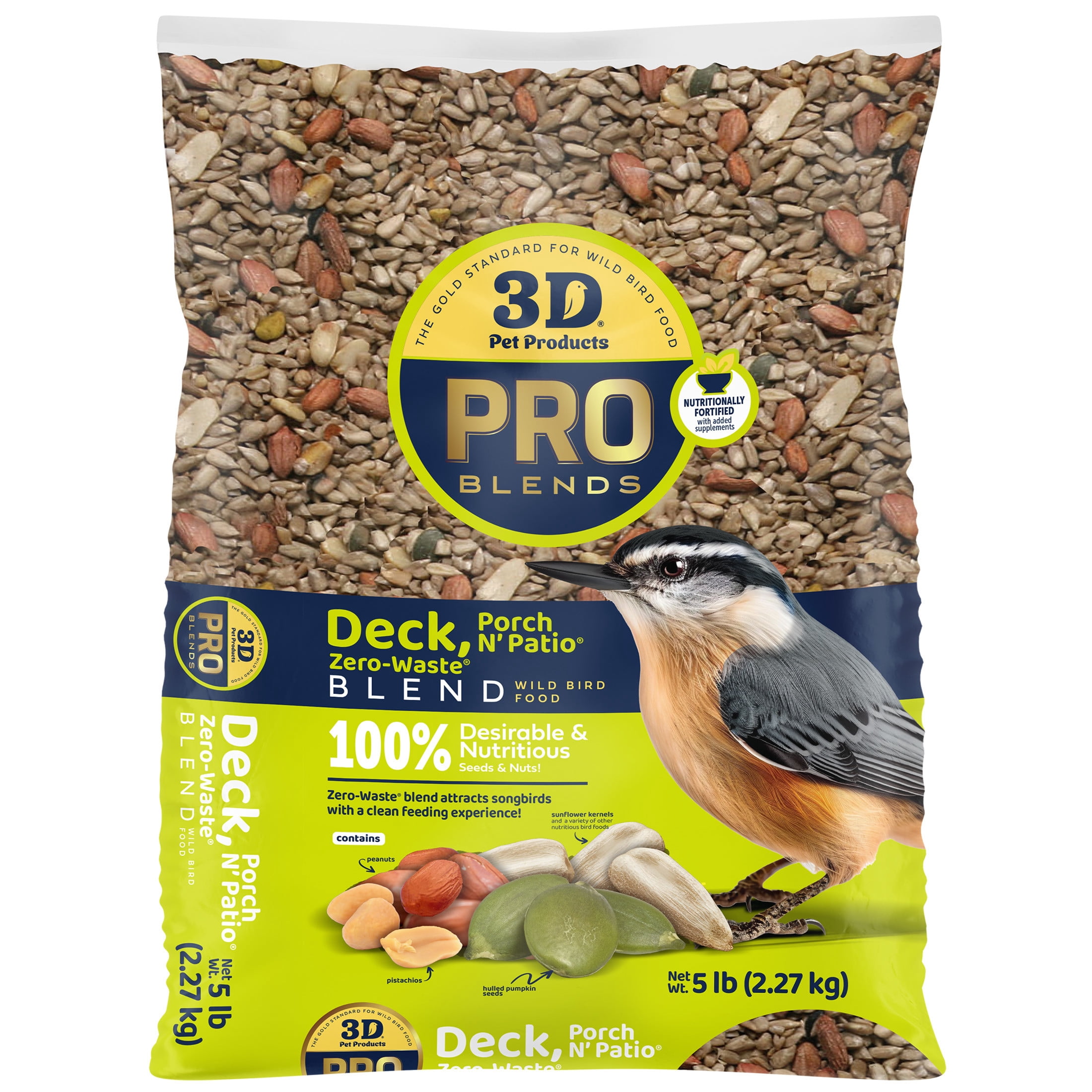 3-D Pro Blends Deck Porch N Patio® Zero-Waste® Blend, Wild Bird Seed Mix, 5 Pounds