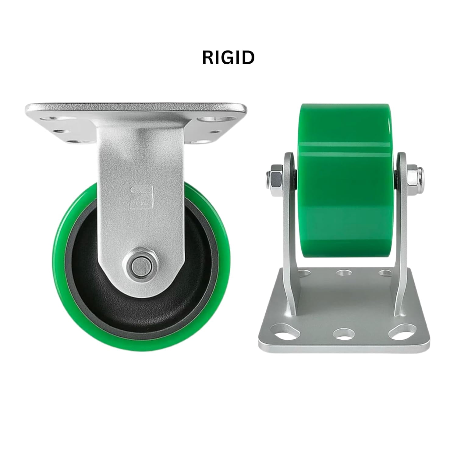 4 Heavy Duty Caster Set 4" Green Polyurethane on Cast Iron Wheels - 4 Rigid