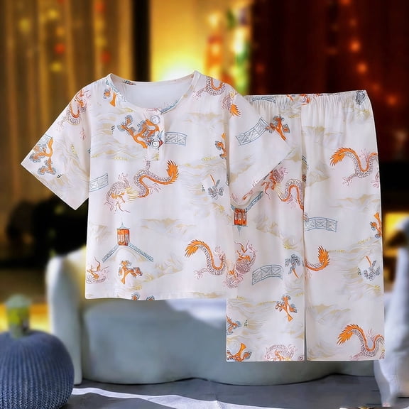 Girls Boys Outfits 2PC Comfy Casual Printed Short Sleeve Button Pullover Top Sets Loungwear Multicolor 3 5-6 Years
