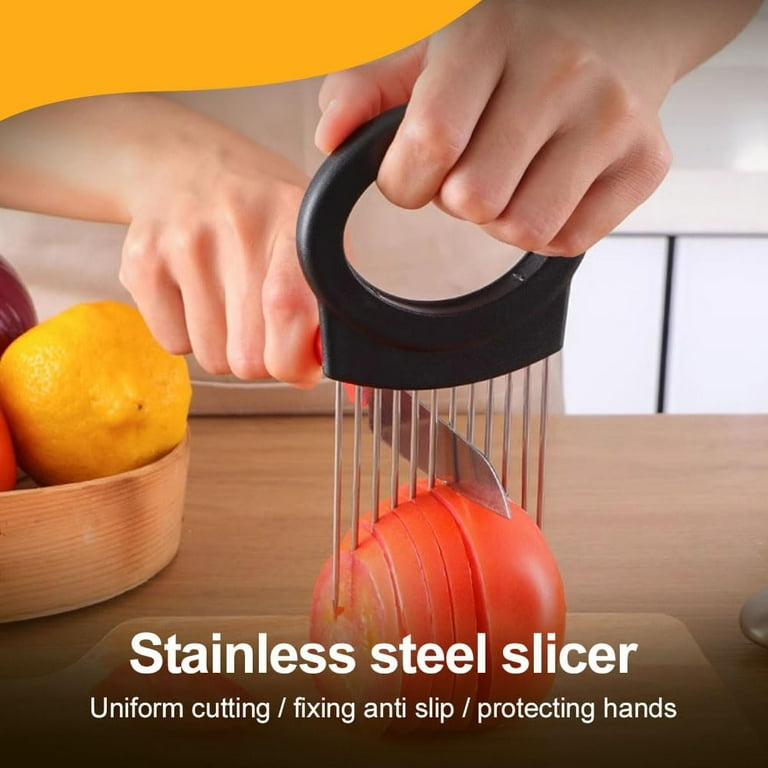 Onion Holder Slicer Tool - 2025 Upgraded Stainless Steel Kitchen Chopper For Onions, Tomatoes (2 Pack)