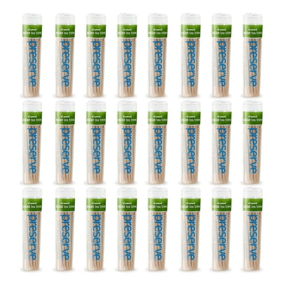 Preserve Flavored Toothpicks Mint Tea Tree Birch Wood Breath Freshening Portable 24 Pack
