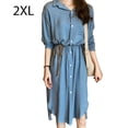 thumbnail image 1 of Vestido camisero Vestido midi de gasa transpirable con bolsillo informal de manga larga, Azul, XXL Kearding AP001472-10B, 1 of 7