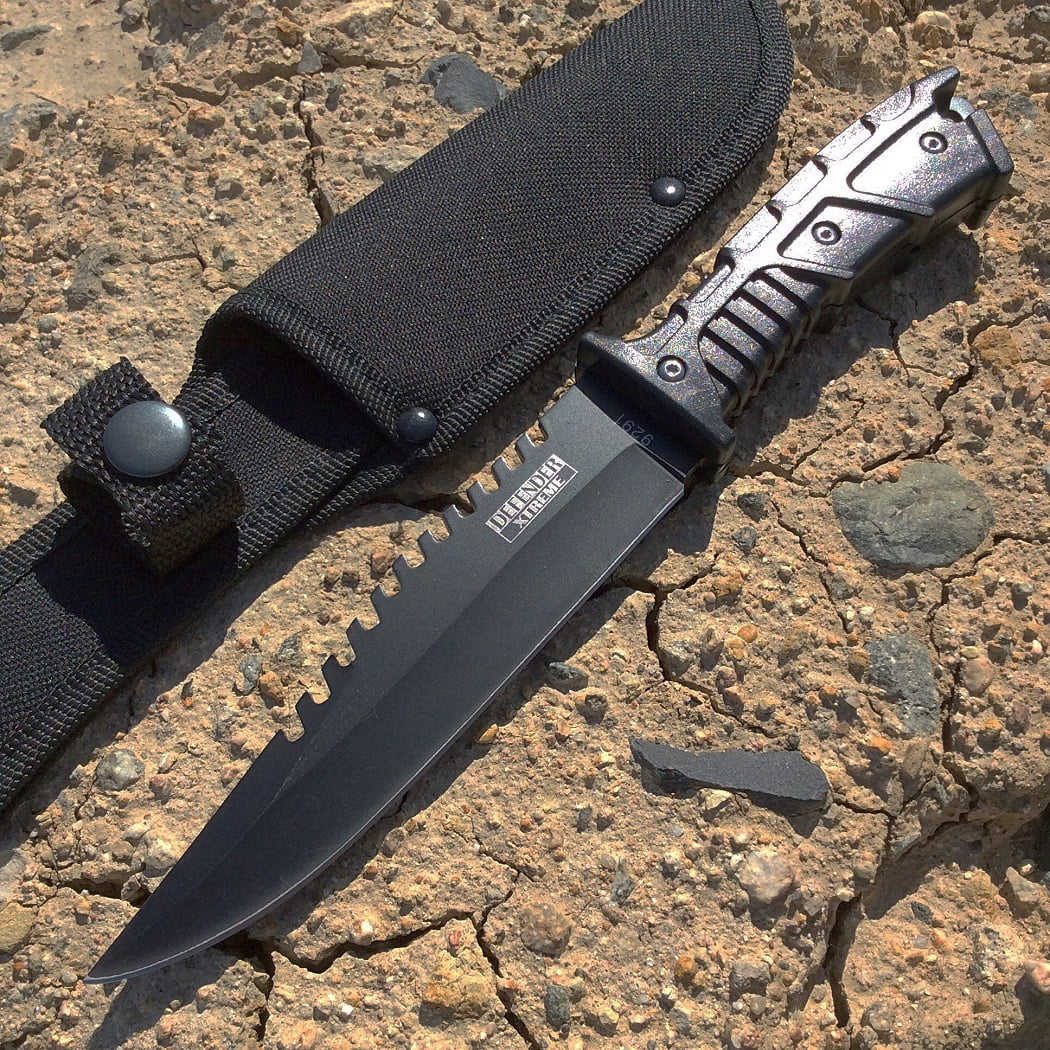 11' Defender Xtreme Full Tang Hunting Knife Black with Sheath