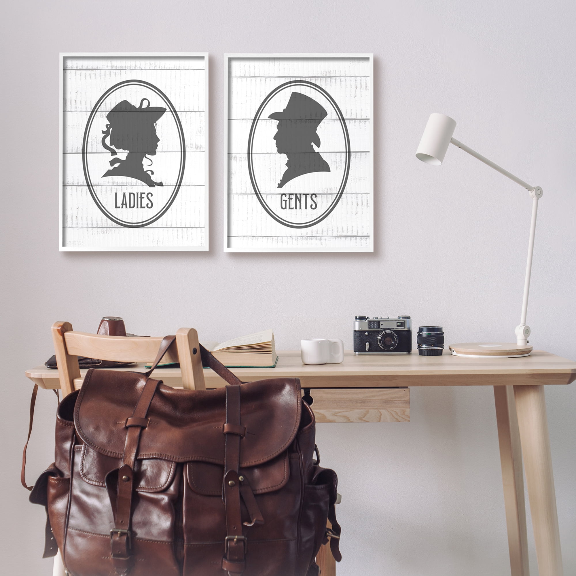 Vintage Ladies Gents Restroom Rustic Sign Silhouettes Typography Graphic Art Framed Art Print Wall Art, Set Of 2