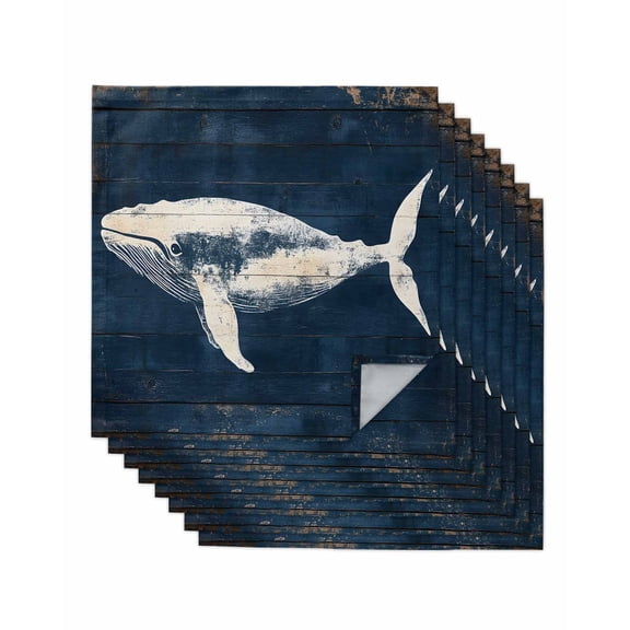 nqOlkjepod Summer Whale Blue Cloth Napkins Set of 8 Reusable Dinner Napkins, Ocean Vintage Wooden Grain Cocktail Napkin Washable Table Napkins for Wedding/Holiday Party/Baby Shower 20"x20"