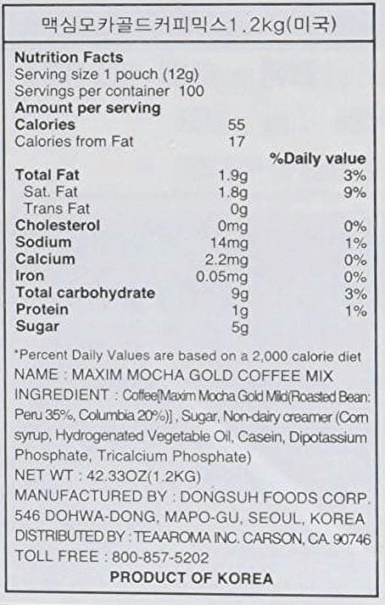 Dongsuh Maxim Mocha Gold Mild Korean Instant Coffee Mix Sticks, 100 Pack, 1.2 kg