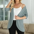 thumbnail image 2 of Women's Lightweight 3/4 Sleeve Cardigan – Draped Ruffle Open Front Cover-Up | Plus Size Knit Kimono Wrap, 2 of 8