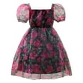 thumbnail image 5 of WOYY Girls Mesh Short Puff Sleeve Floral Mesh Dress Party Princess Dress, Sizes 7-12, 5 of 7